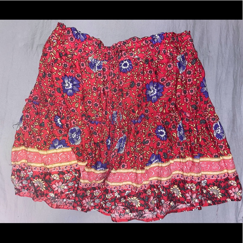 Floral red mini skirt